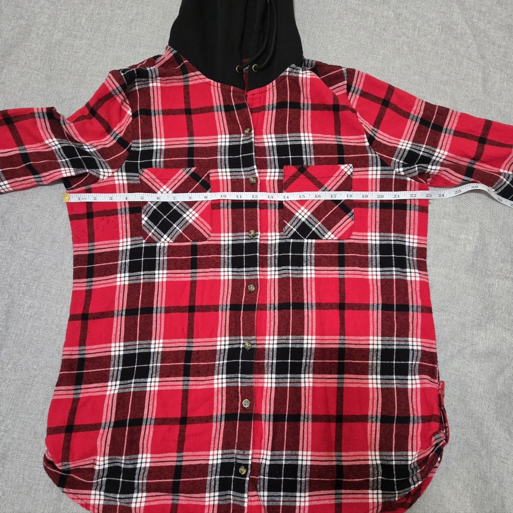 No Boundaries Hooded Plaid Flannel Button Down Shirt Size XXXL (21) Juniors - Picture 9 of 12